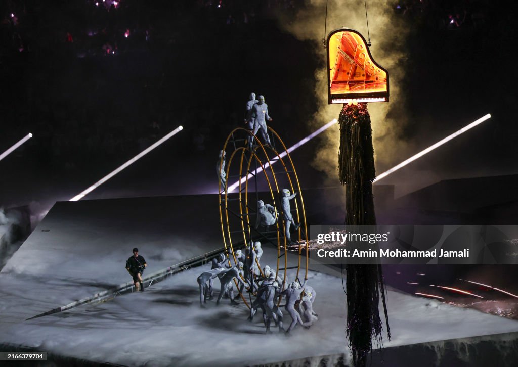 Performers wearing Germanier during the Closing Ceremony of the Olympic Games Paris 2024 at Stade de France on August 11, 2024 in Paris, France. (Photo by Amin Mohammad Jamali/Getty Images)