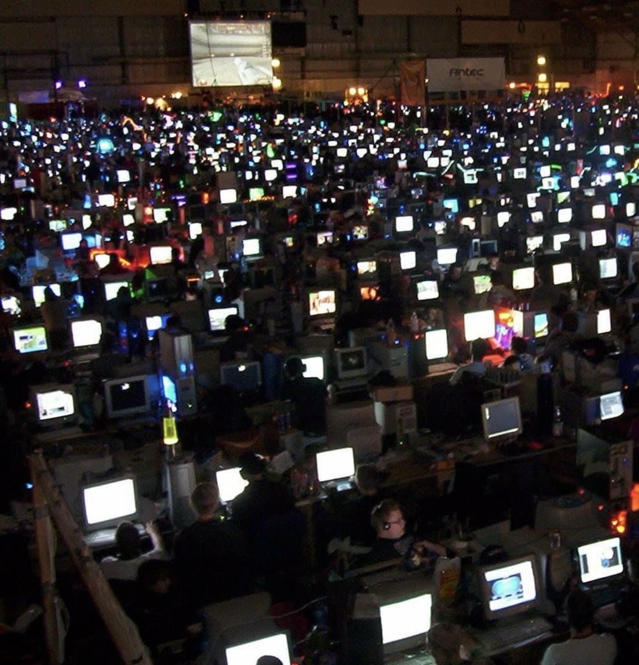 Hundreds of illuminated computer screens transform Adidas Arena into an immersive LAN party backdrop for Coperni's groundbreaking FW25 runway experience. (Photo courtesy of Coperni) Hundreds of illuminated computer screens transform Adidas Arena into an immersive LAN party backdrop for Coperni