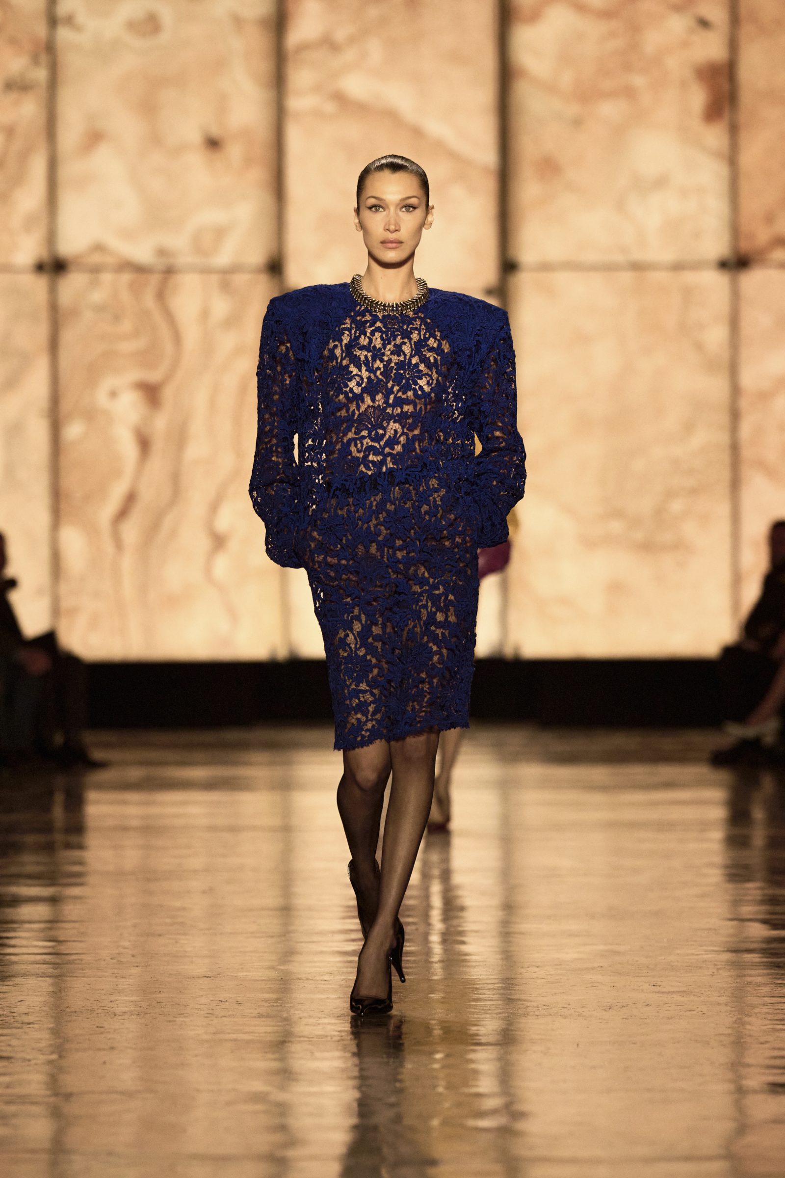 Saint Laurent Women’s FW25: Bella Hadid wears Look 34 (Photo courtesy of Saint Laurent) Saint Laurent Women’s FW25: Bella Hadid wears Look 34 (Photo courtesy of Saint Laurent)