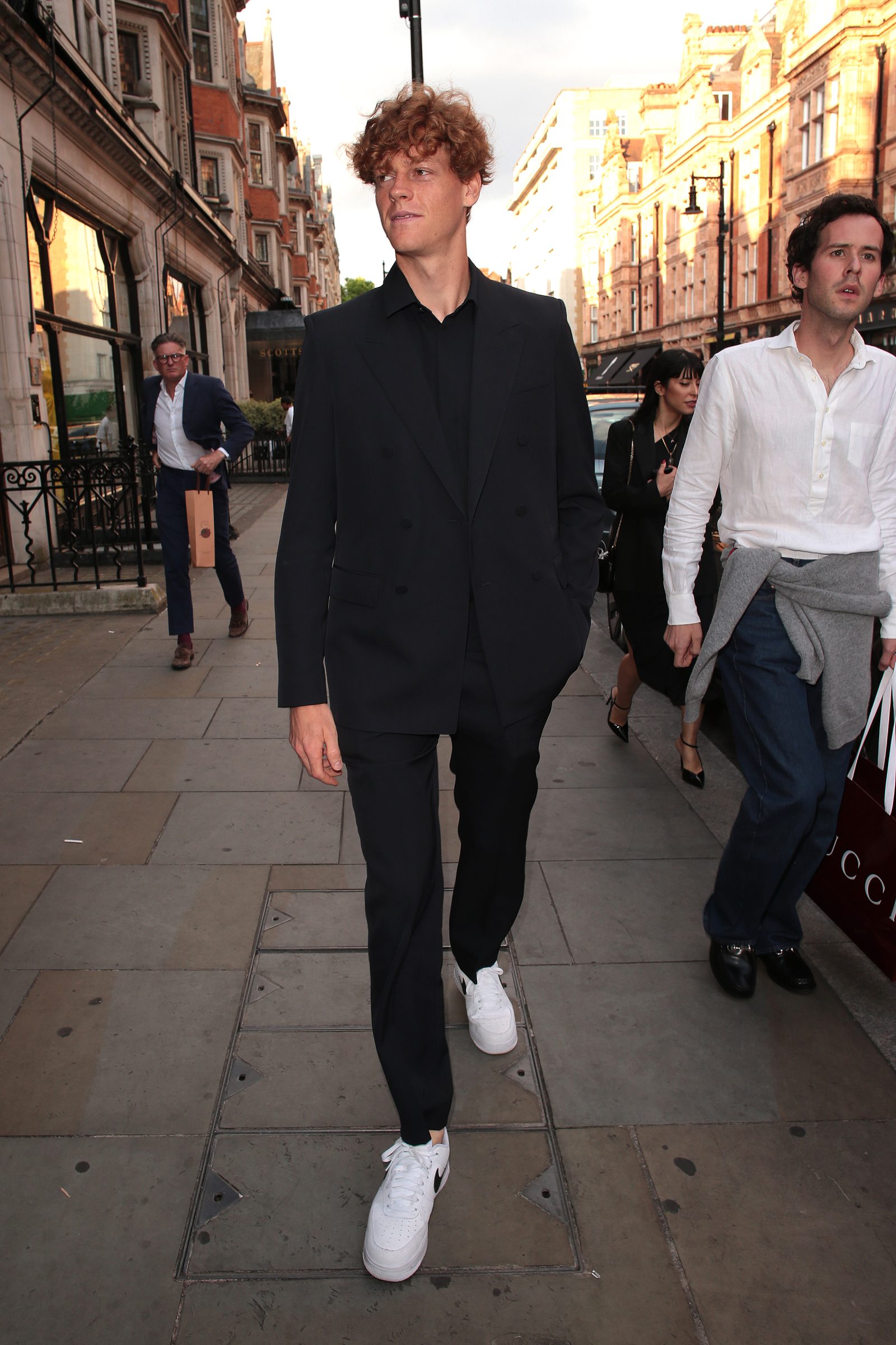 Jannik Sinner is seen arriving at a private dinner hosted by Gucci in honor of announcing him as Global Brand Ambassador at Mount St. Restaurant on June 26, 2024 in London, England. (Photo by Ricky Vigil/WireImage)