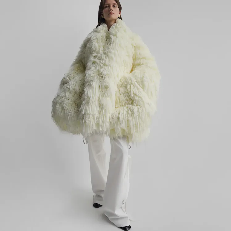 A defining look of Phoebe Philo's new collection, showcasing her signature minimalist style.