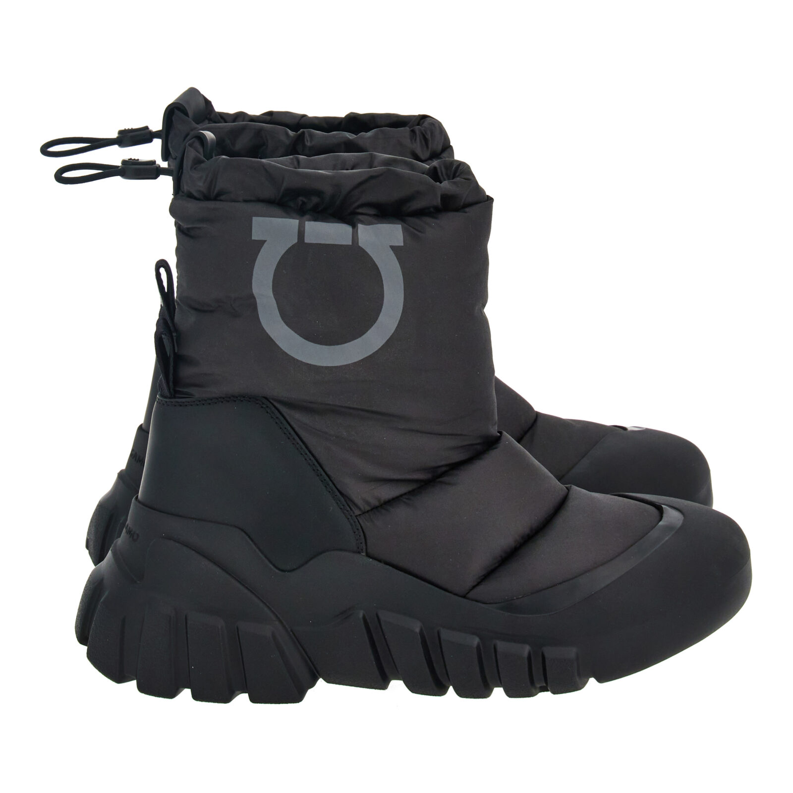 Elevate your skiwear with Ferragamo’s Padded Snow Boots, featuring the iconic Gancini detail for a sleek, stylish descent.
