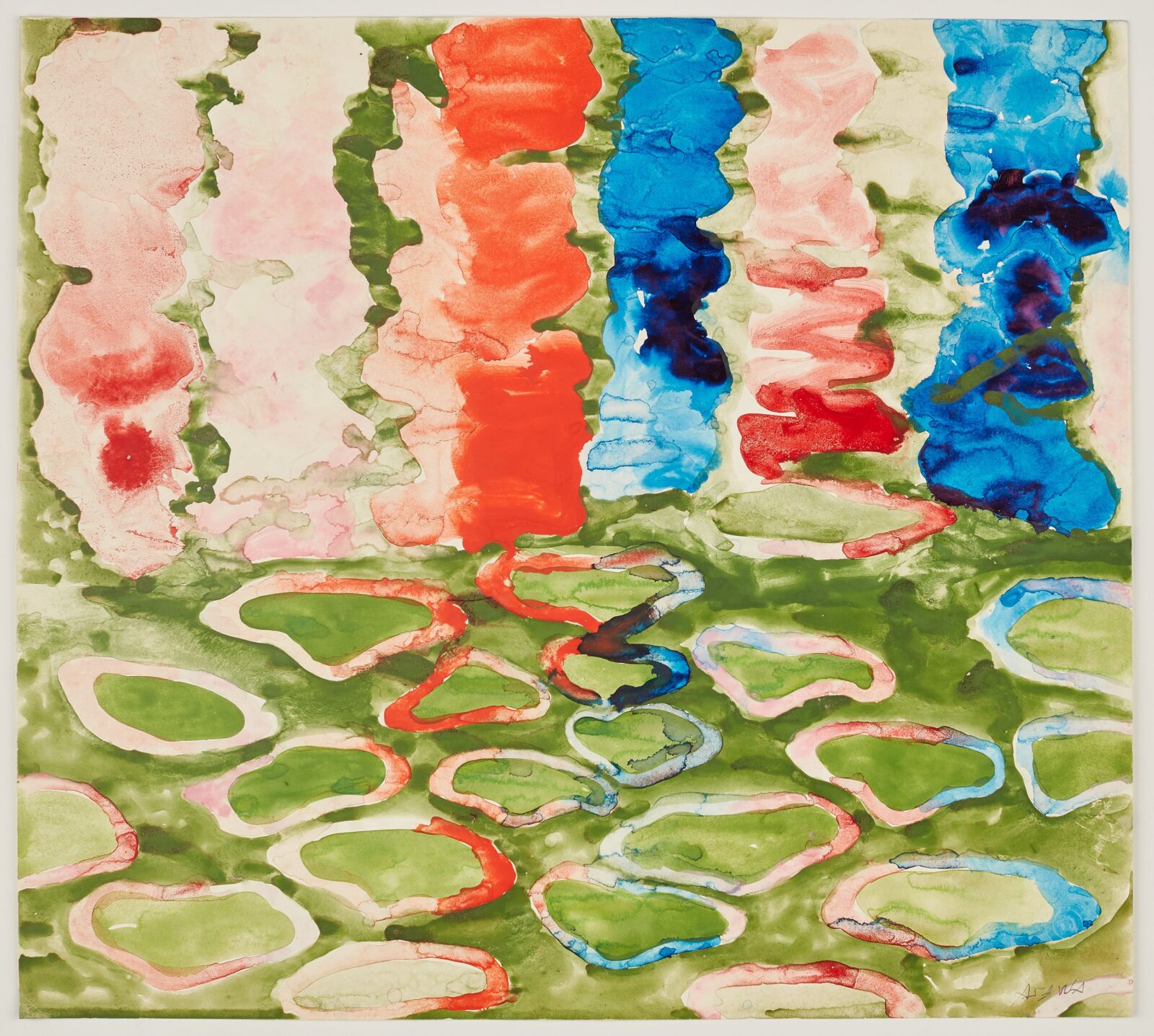 Ruth Asawa, Untitled (WC.154, Lily Pads), ca.1960s. Ink and watercolor on coated paper, 12 1/2 × 14 in. (31.8 × 35.6 cm). Private collection. © 2024 Ruth Asawa Lanier, Inc./Artists Rights Society (ARS), New York. Courtesy David Zwirner. James Paonessa