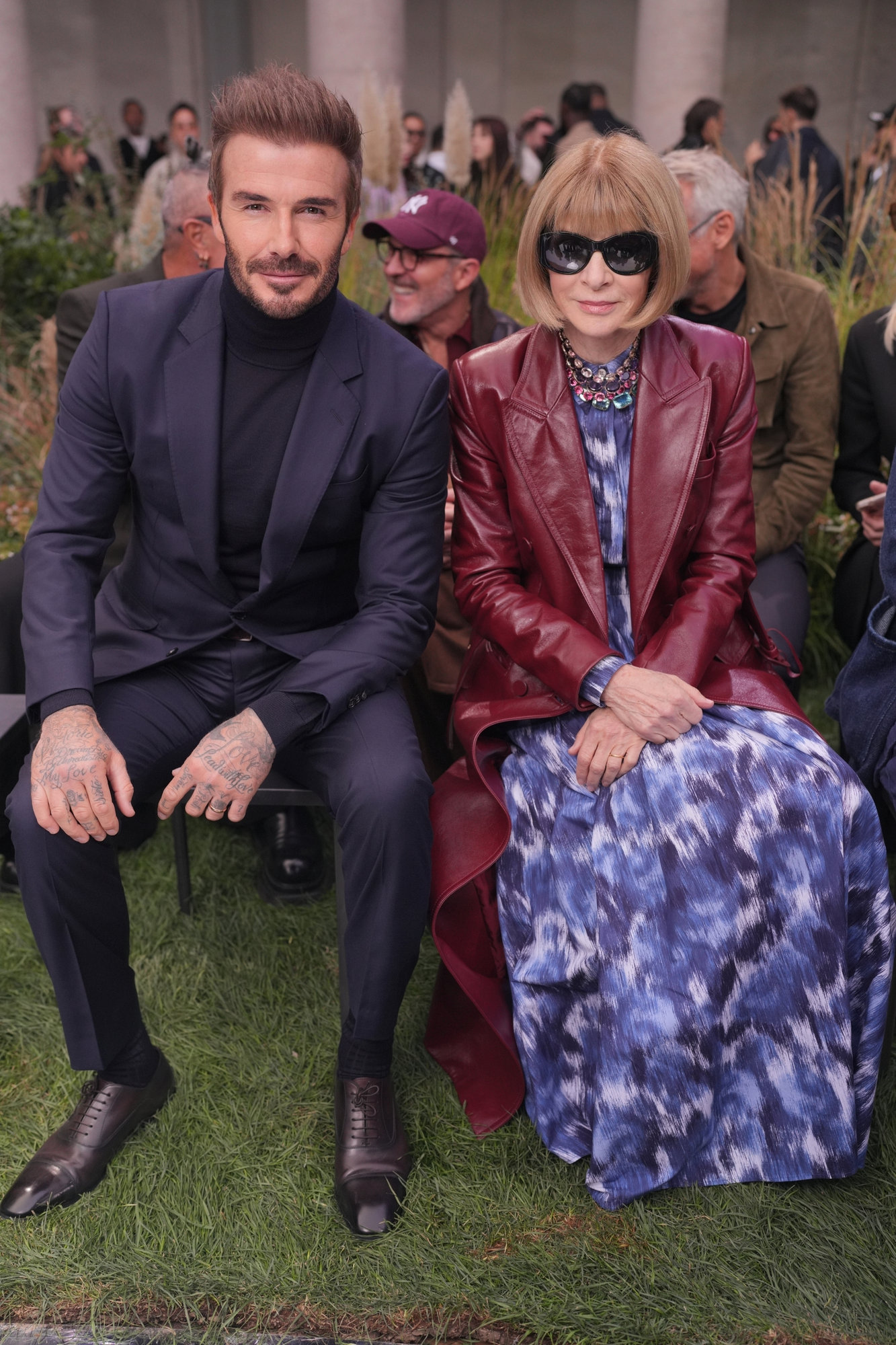 David Beckham and Anna Wintour attend the BOSS Spring-Summer 2025 runway show in Milan.