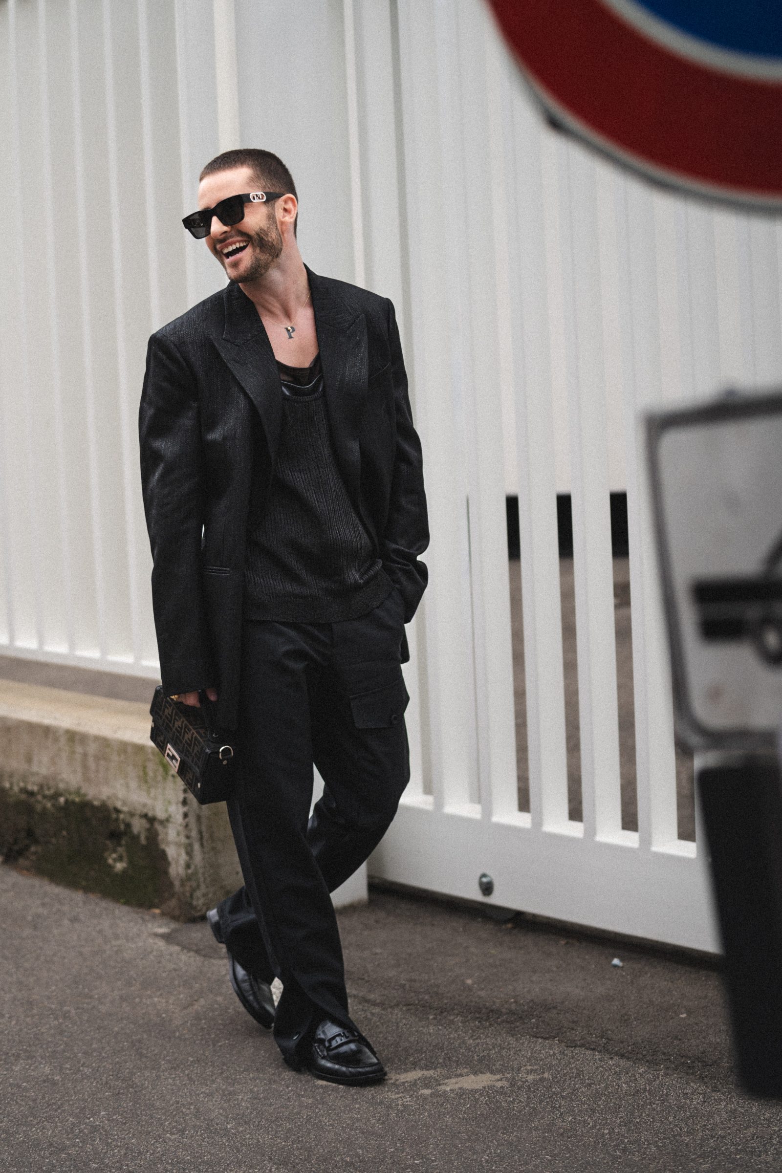 Pelayo Díaz arrives to the FENDI Spring-Summer 2025 runway show in Milan (Image: Riccardo Perdisa for Rain Magazine)