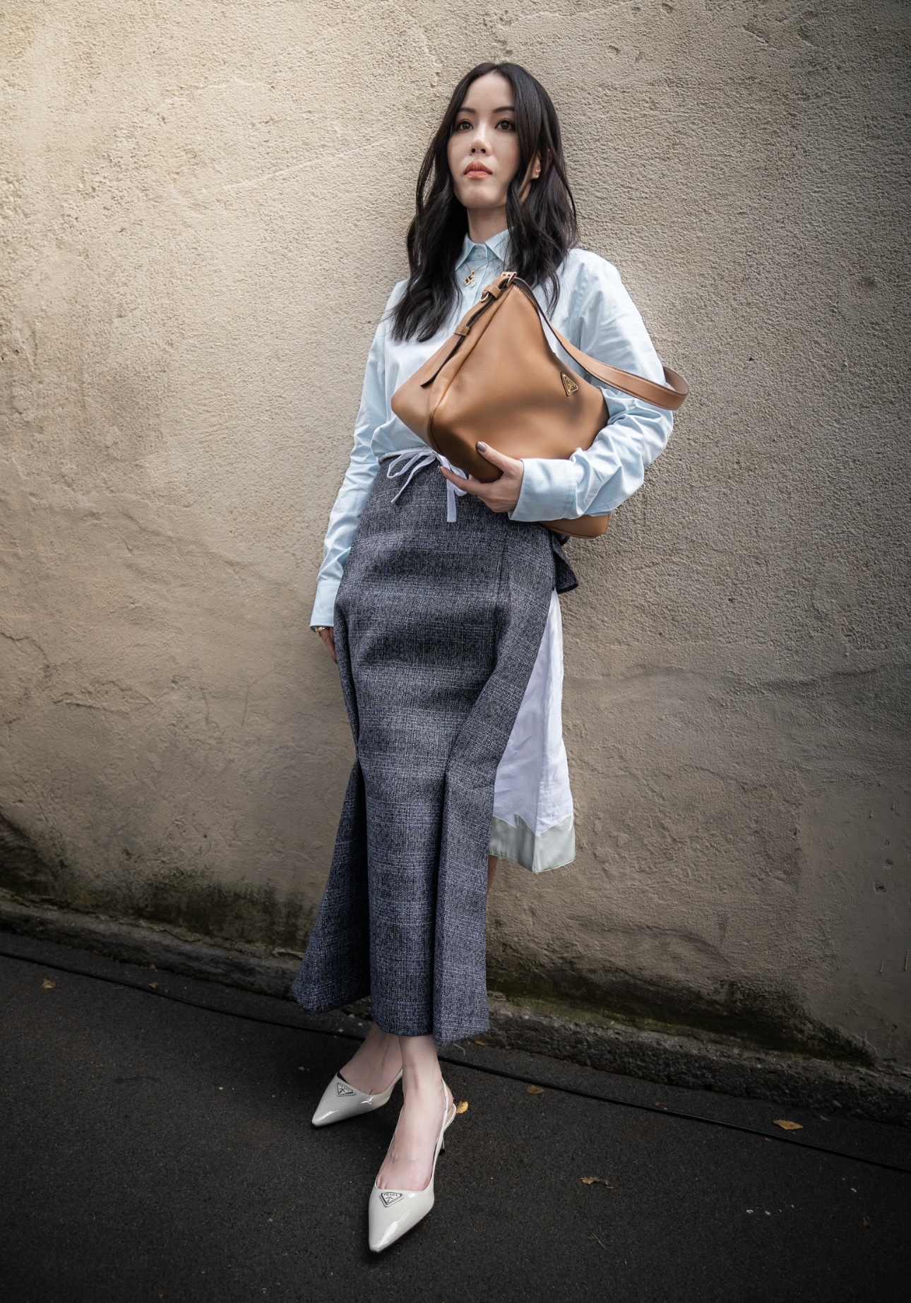 Tsangtastic arrives at Prada’s Women’s Spring-Summer runway show in Milan (Image: Riccardo Perdisa for Rain Magazine).