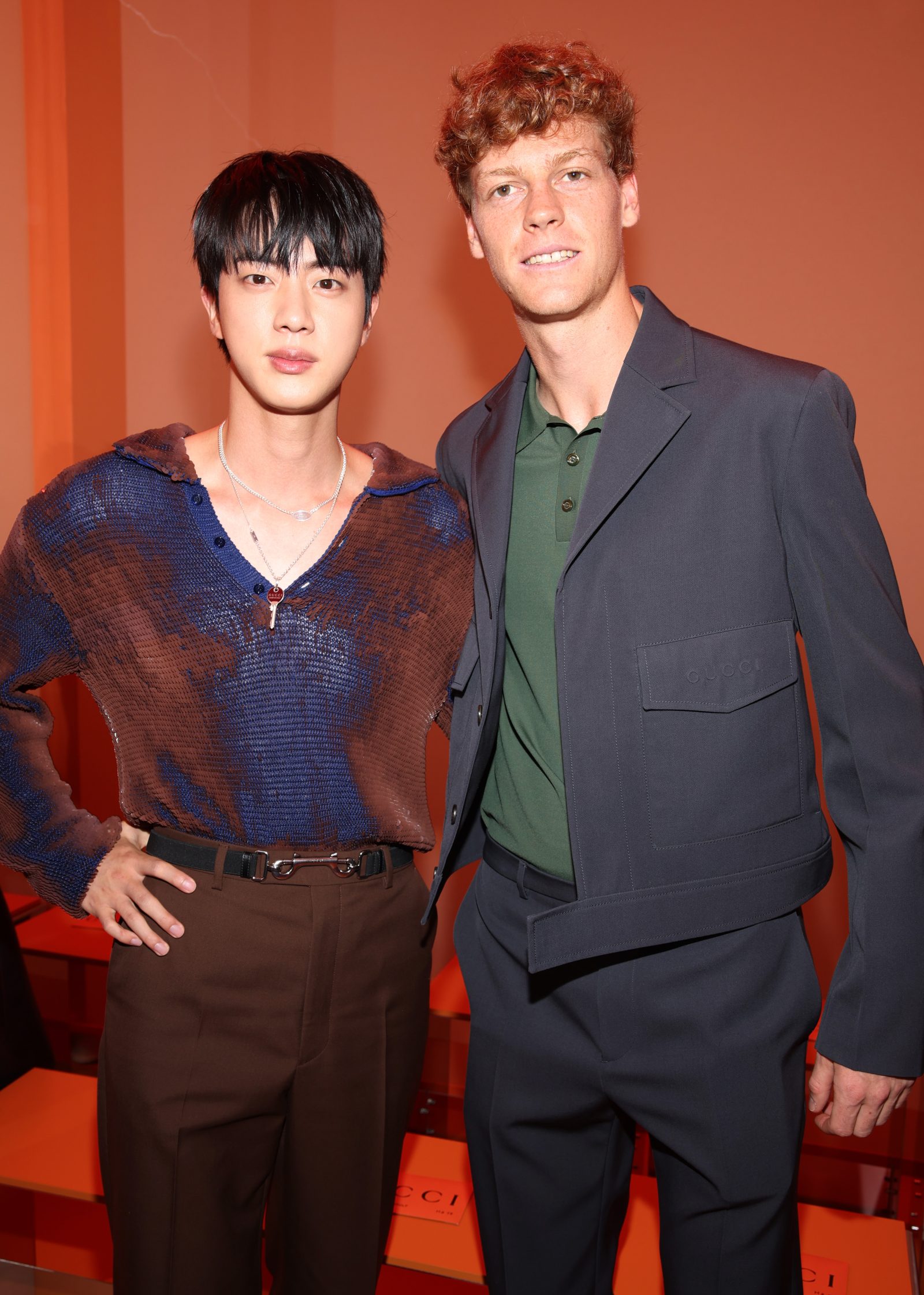 Jin and Jannik Sinner attend the Gucci Women's Spring Summer 2025 Fashion Show during the Milan Fashion Week Womenswear Spring/Summer 2025 at Triennale di Milano on September 20, 2024 in Milan, Italy. (Photo by Daniele Venturelli/Getty Images for Gucci)