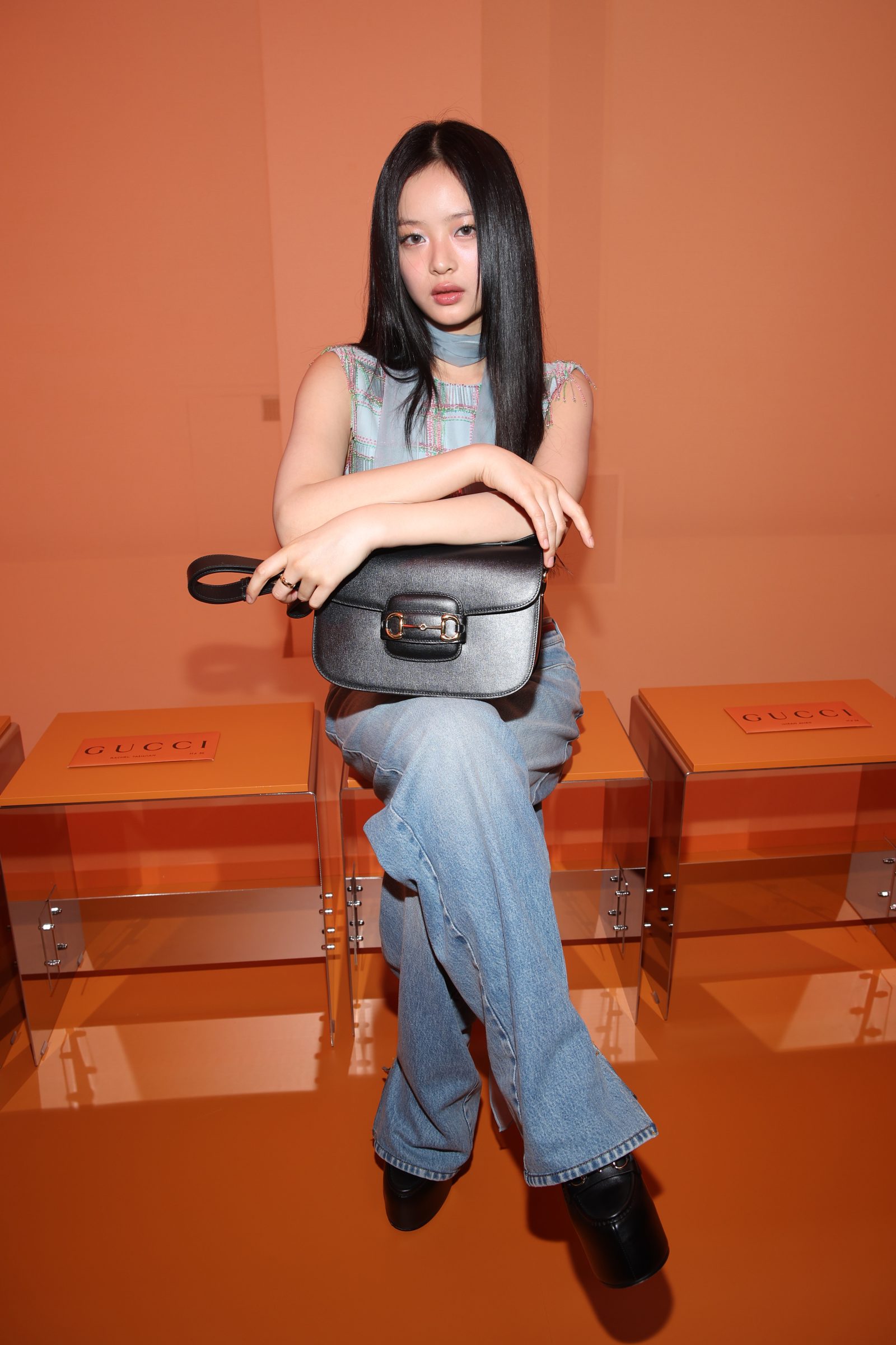 Hanni attends the Gucci Women's Spring Summer 2025 Fashion Show during the Milan Fashion Week Womenswear Spring/Summer 2025 at Triennale di Milano on September 20, 2024 in Milan, Italy. (Photo by Daniele Venturelli/Getty Images for Gucci)