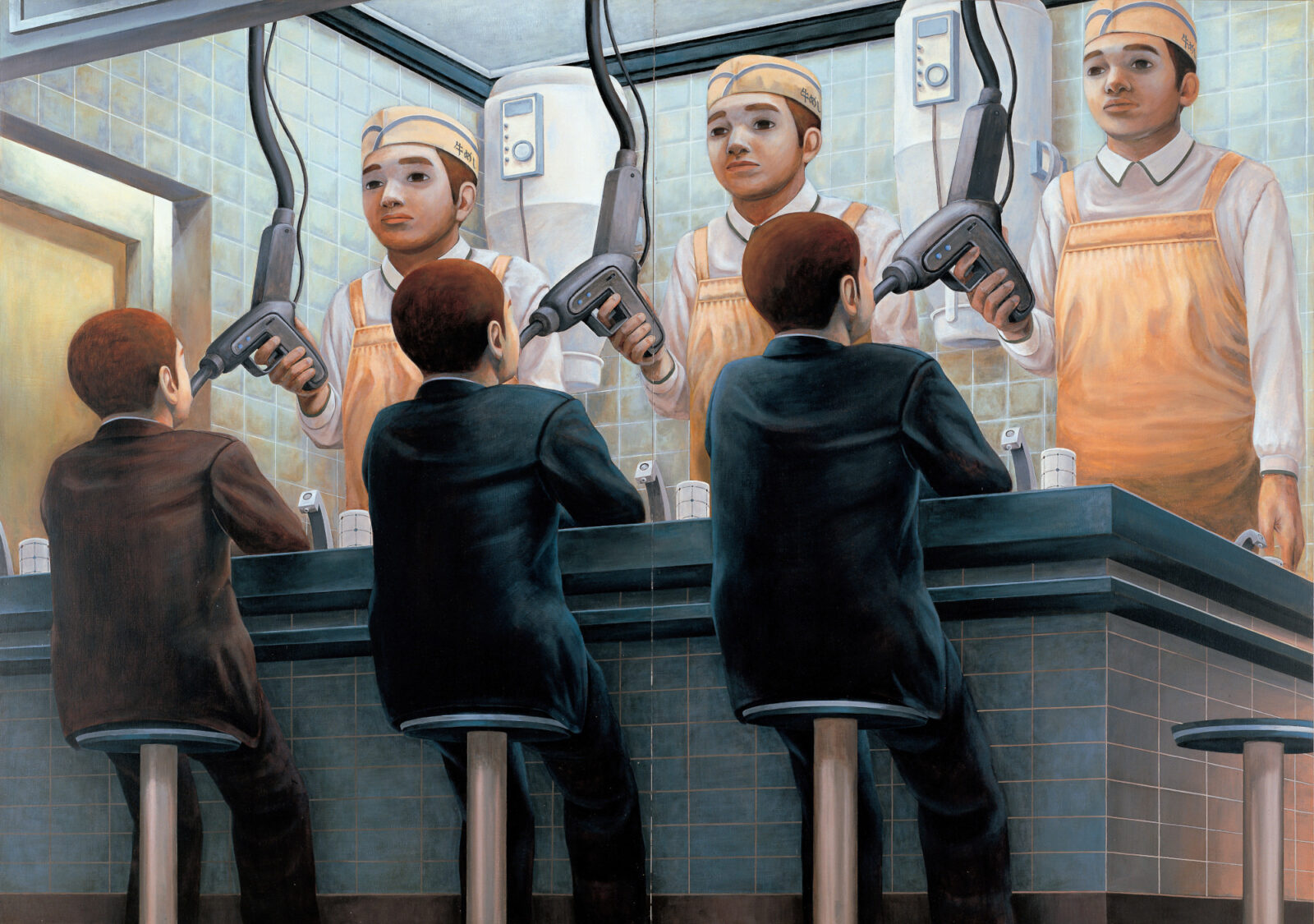 Tetsuya Ishida Refuel Meal, 1996 Acrylic on board, in 2 parts Overall: 57 5/16 x 81 1/8 inches (145.6 x 206 cm) © Tetsuya Ishida Estate Courtesy the artist, Shizuoka Prefectural Museum of Art, and Gagosian