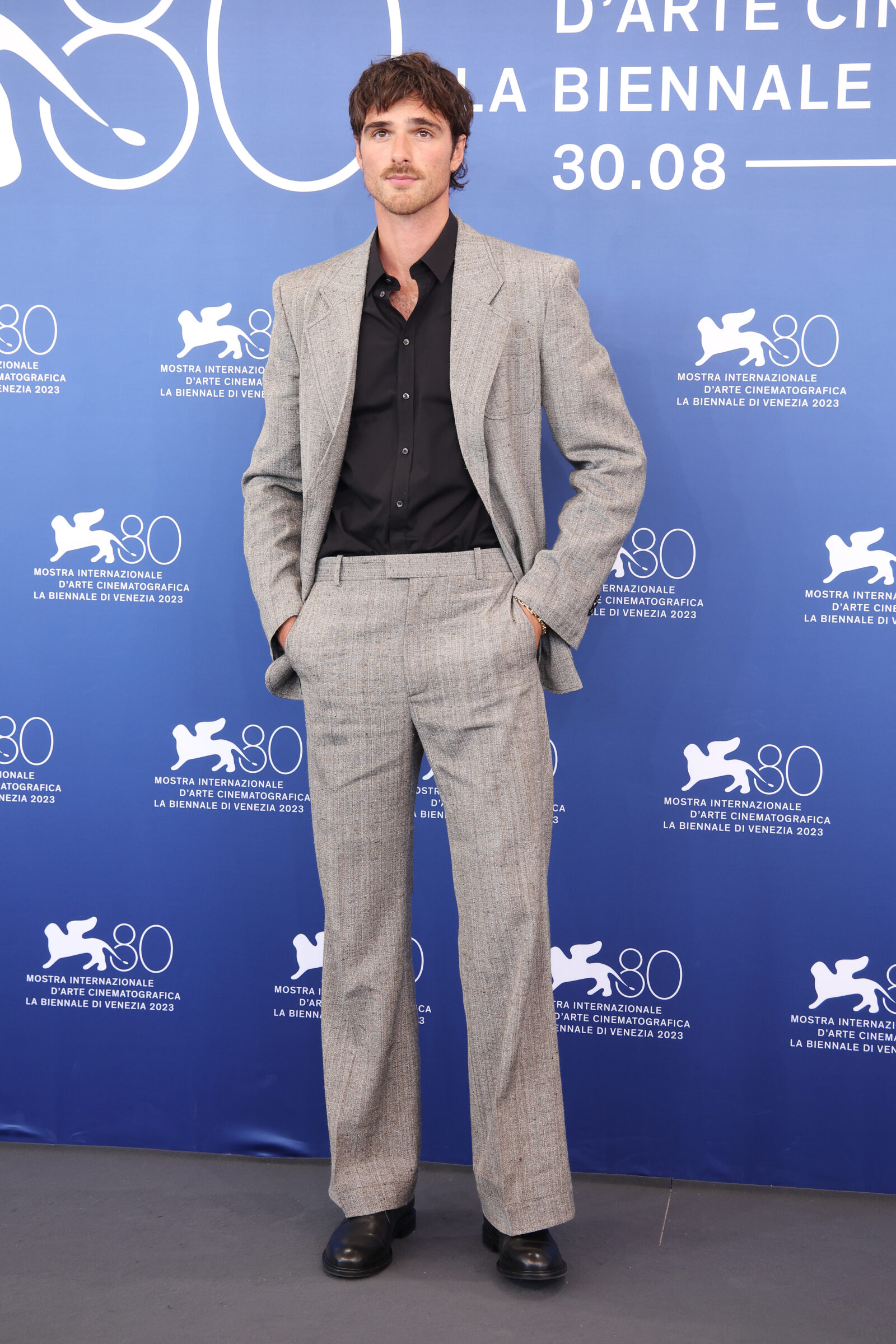 Jacob Elordi wears Bottega Veneta to "Priscilla" premier at the 80th Venice International Film Festival on September 04, 2023 in Venice, Italy. (Photo by Daniele Venturelli/WireImage; courtesy of Bottega Veneta)