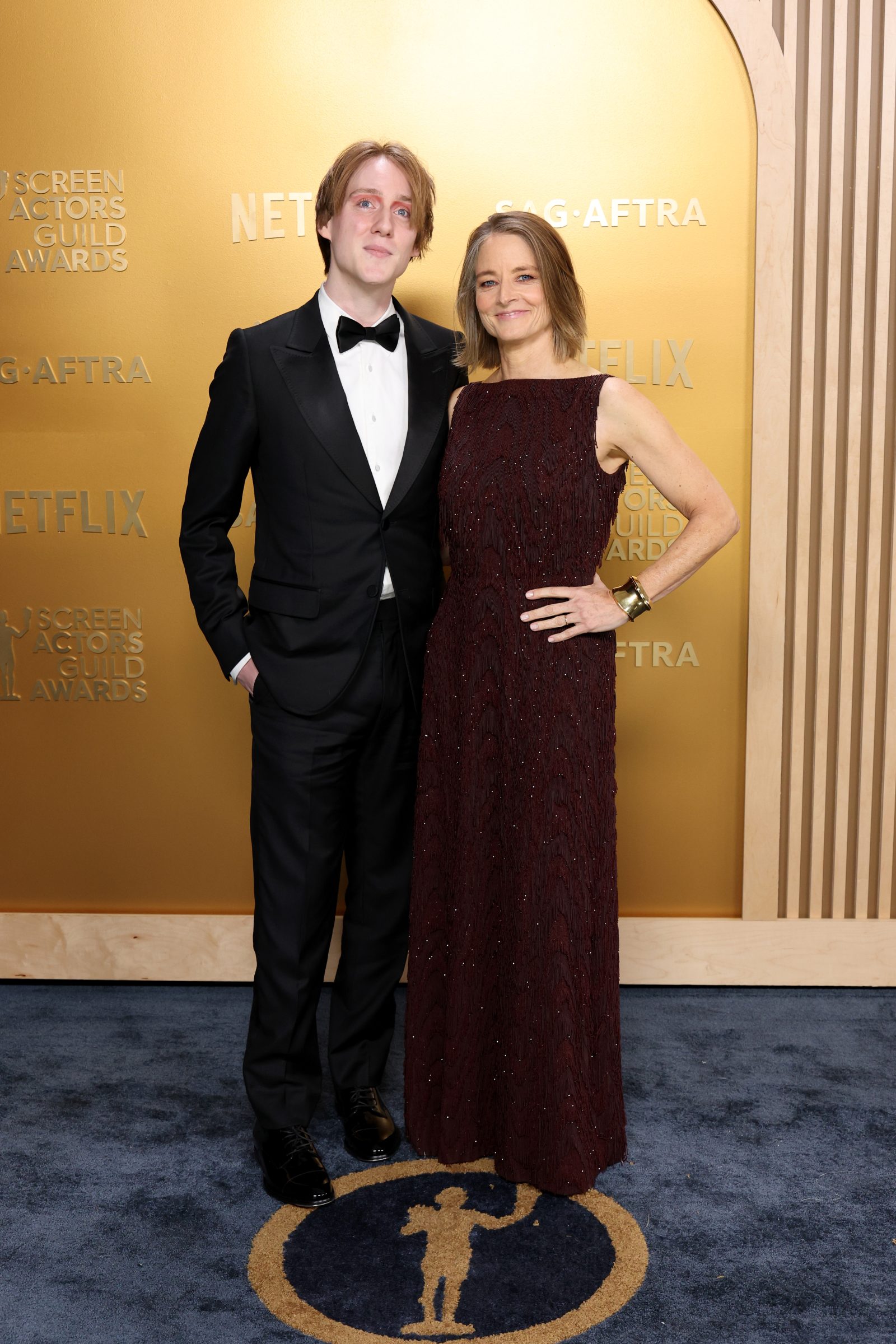 (L-R) Charlie Foster and Jodie Foster attend the 31st Annual Screen Actors Guild Awards at Shrine Auditorium and Expo Hall on February 23, 2025 in Los Angeles, California. (Photo by Amy Sussman/Getty Images) Jodie Foster Charlie Foster SAG Awards 2025