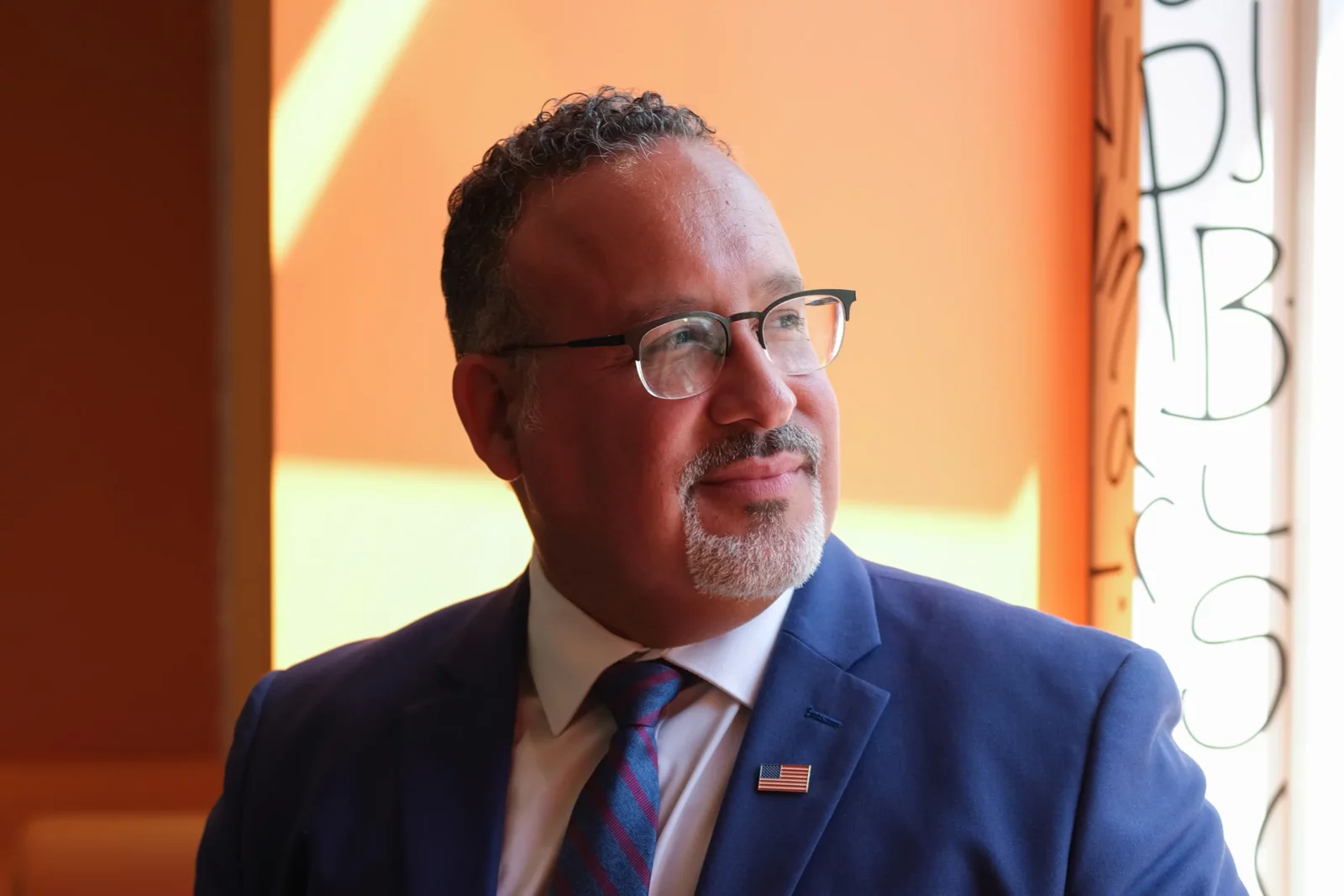 Miguel Cardona, U.S. Secretary of Education, at the Johnson County Central Resource Library in Overland Park, Kan., in September 2023. Arin Yoon—Bloomberg/Getty Images