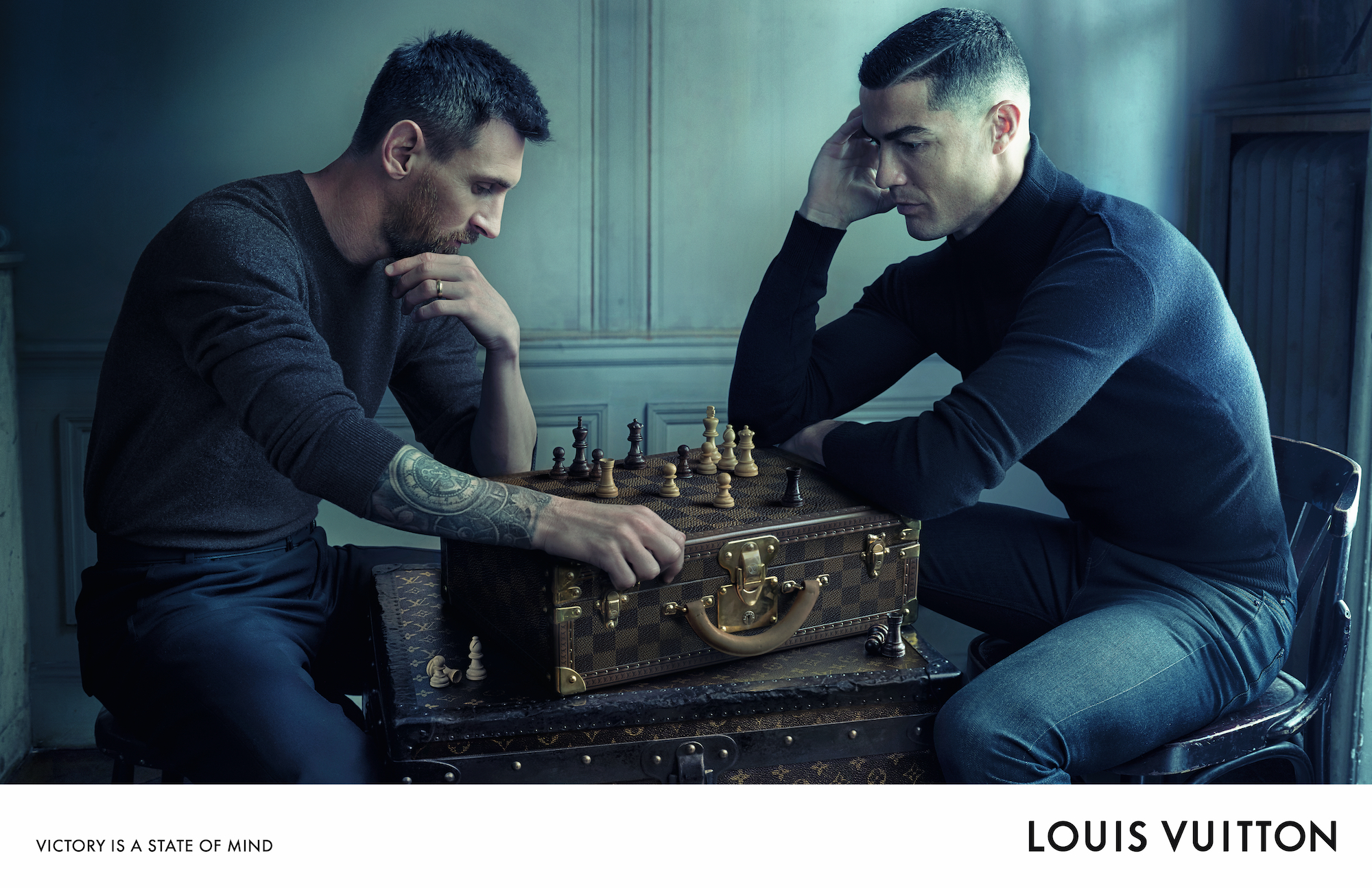 Louis Vuitton "Victory is a state of mind," starring Cristiano Ronaldo and Lionel Messi, photographed by Annie Leibovitz Louis Vuitton "Victory is a state of mind," starring Cristiano Ronaldo and Lionel Messi, photographed by Annie Leibovitz