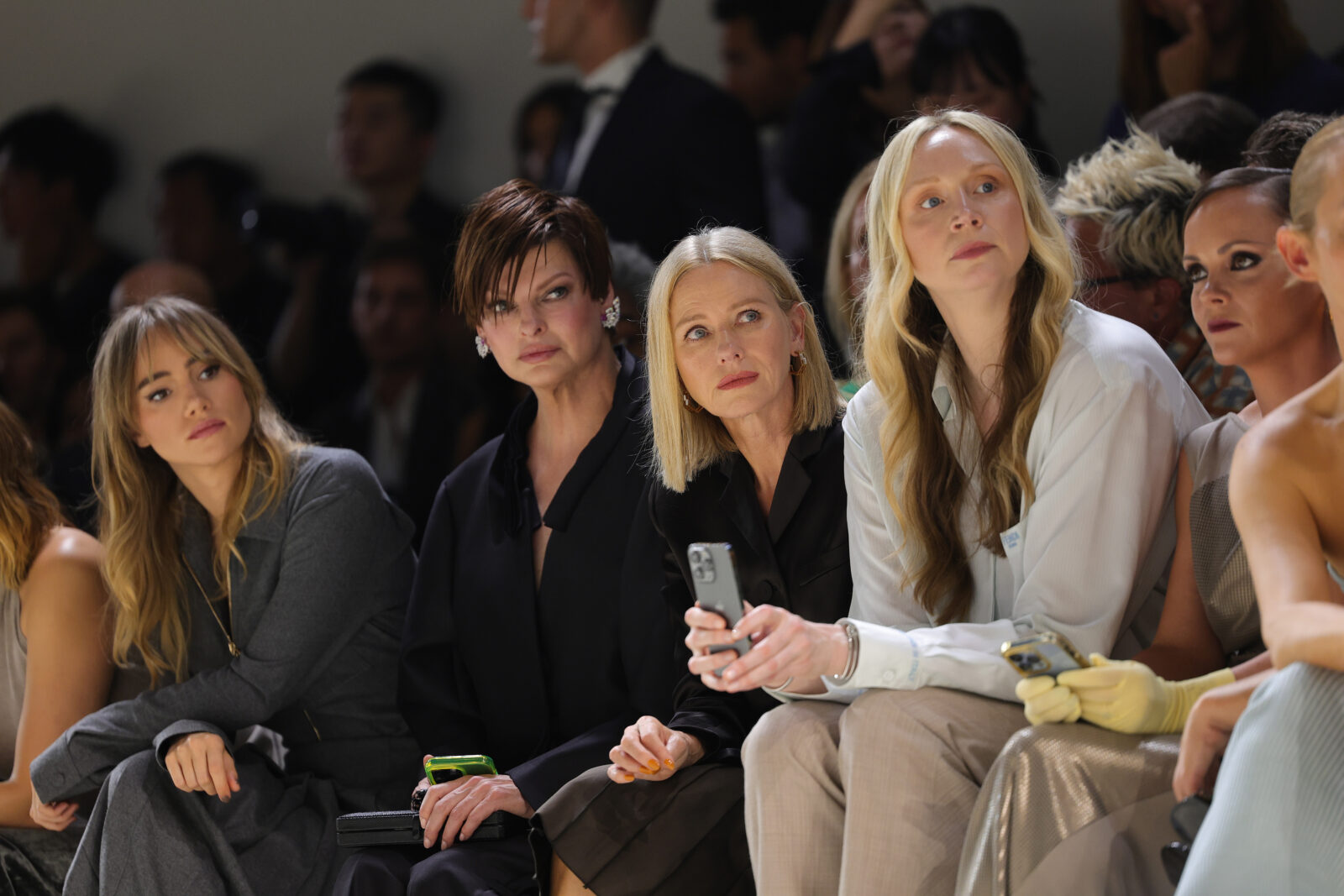 Linda Evangelista, Naomi Watts, Gwendoline Christie and Christina Ricci attends the Fendi Spring Summer 2024 fashion show on September 20, 2023 in Milan, Italy. (Photo by Jacopo M. Raule/Getty Images for Fendi)