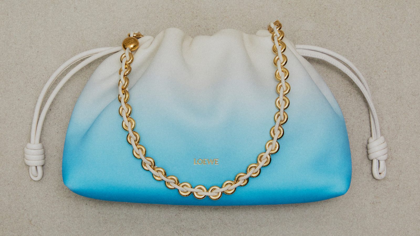 The Flamenco bag reimagined in blue dégradé leather with brass chain detail (Photo: Courtesy of LOEWE)