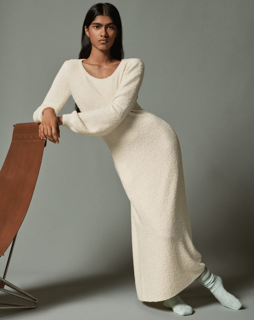 Loro Piana, “BOUCLETTE” LONG DRESS in silk and cotton Loro Piana Cocooning Dress in Spelt