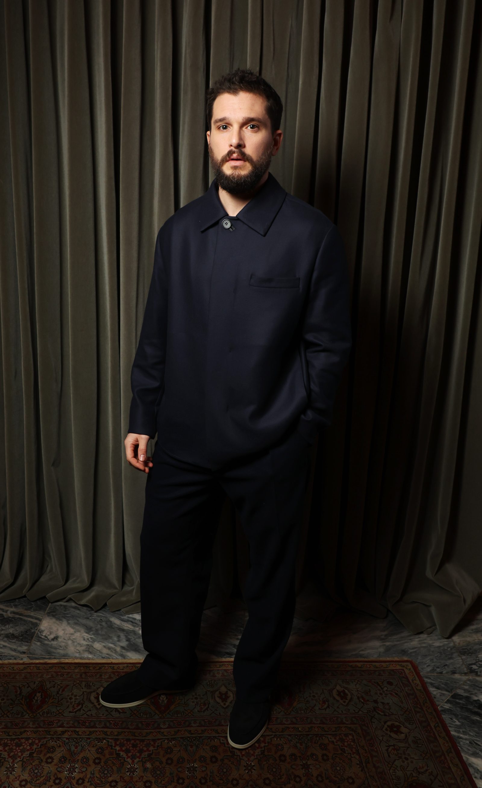 Kit Harington wears Loro Piana at a special lunch celebrating "Maria" at Maison Estelle in London, England. (Photo by Hoda Davaine/Dave Benett/Getty Images for Netflix)
