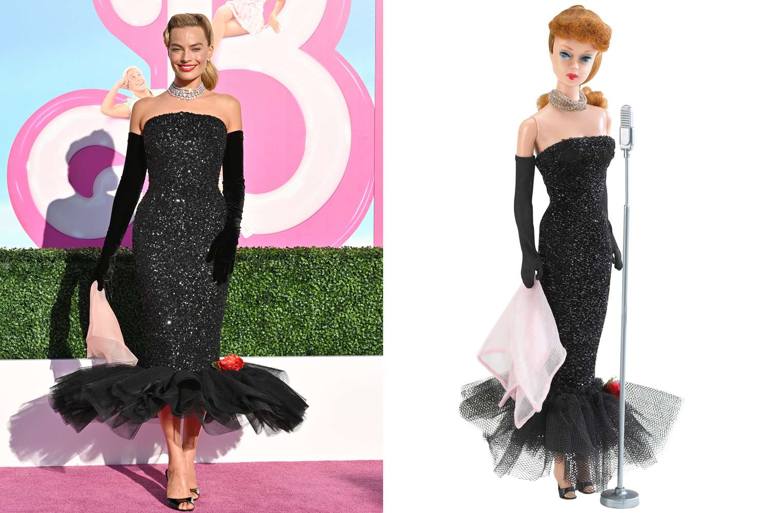 MARGOT ROBBIE wears custom SCHIAPARELLI; delights with replica of 1960s Barbie’s Solo in the Spotlight outfit MARGOT ROBBIE wears custom SCHIAPARELLI; delights with replica of 1960s Barbie’s Solo in the Spotlight outfit