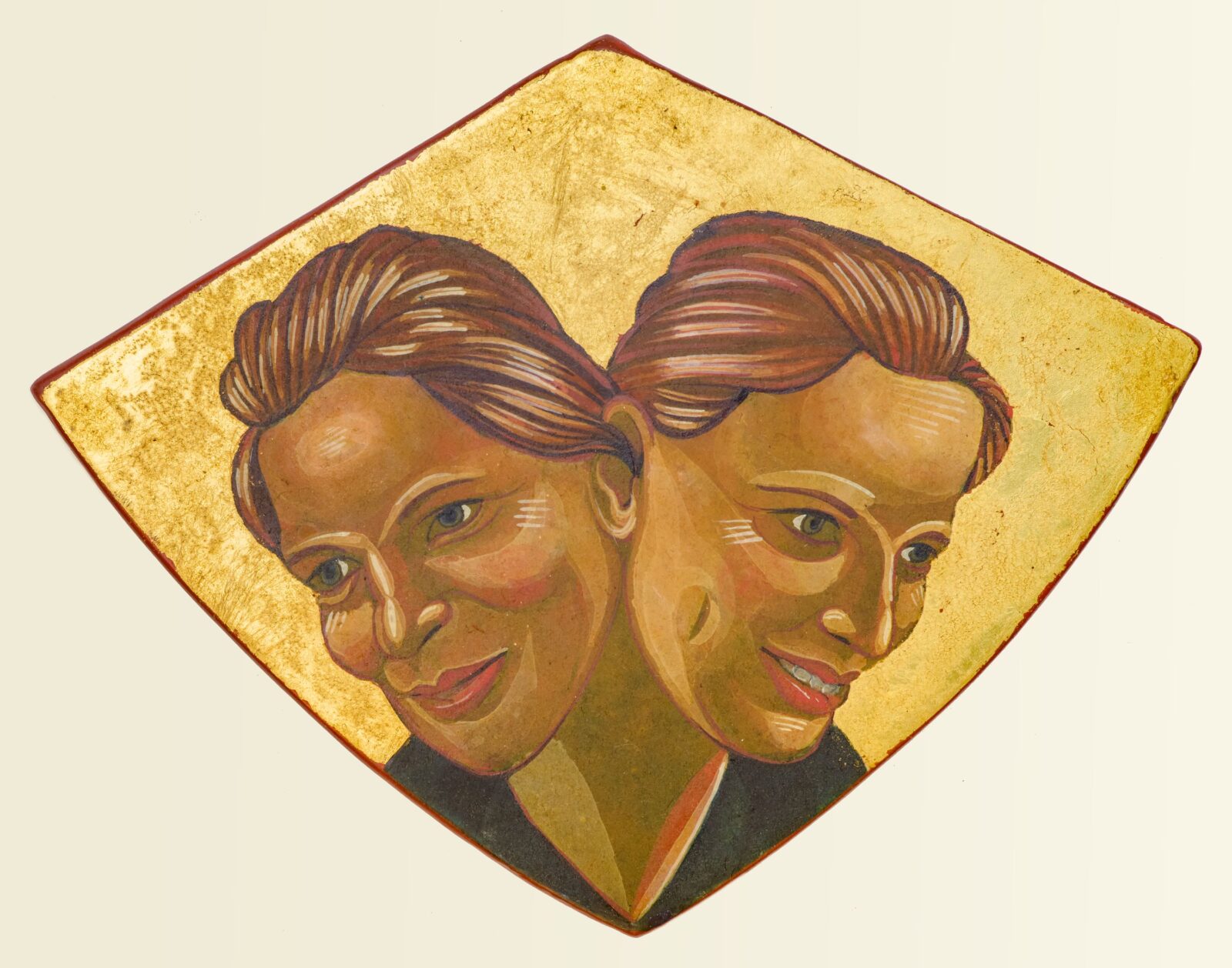 Nestor Topchy Iconic Portrait Strand (Mary Ellen Carroll), 2008–22 Egg tempera and gold leaf on gesso over cloth on plywood Collection of the artist © Nestor Topchy Photo: Caroline Philippone