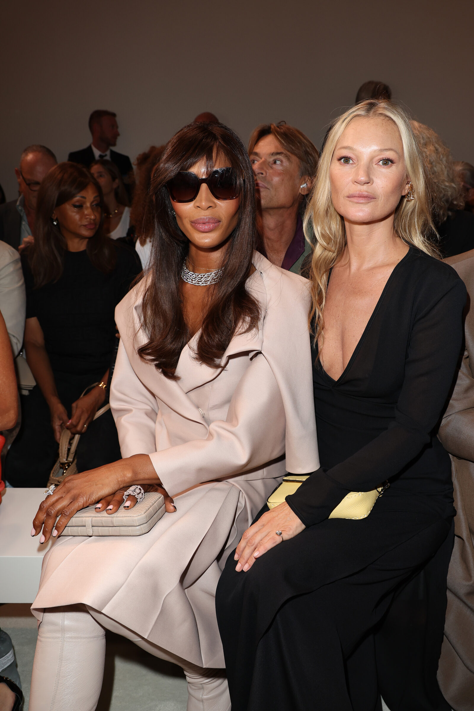 Naomi Campbell and Kate Moss attend the Fendi Spring Summer 2024 fashion show on September 20, 2023 in Milan, Italy. (Photo by Pietro S. D'Aprano/Getty Images for Fendi)