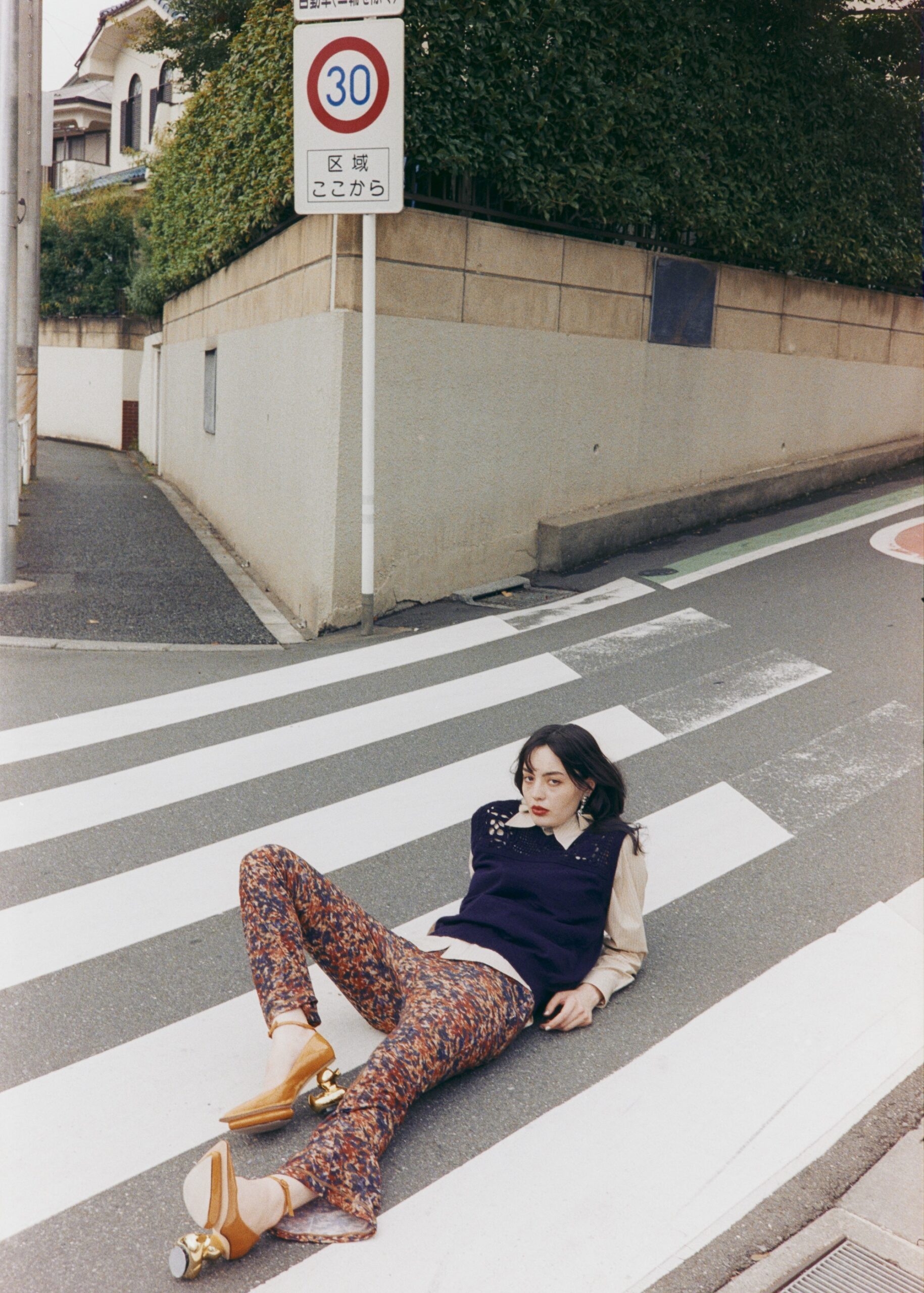Shirt, vest, earings by TOGA ARCHIVES, pants by TOGA PULLA, shoes by MAISON MIHARA YASUHIRO