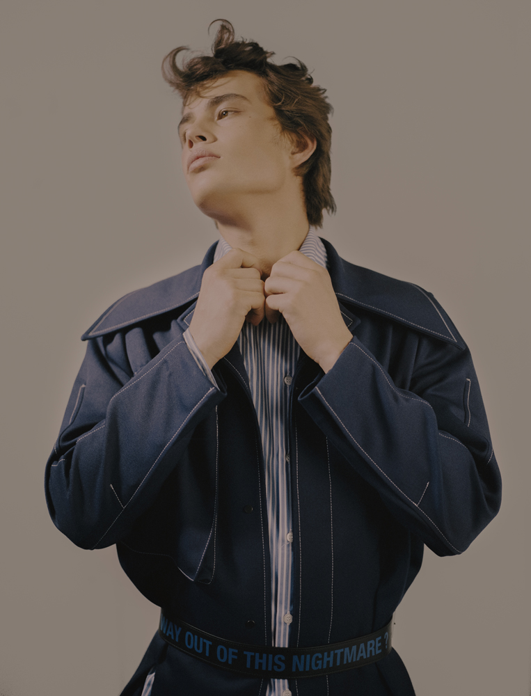 coat by XIMONLEE shirt by DELADA belt by RAF SIMONS louis baines fashion editorial