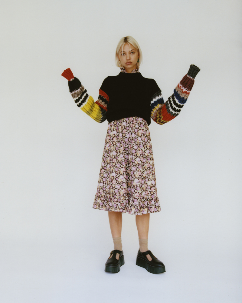 sweater by COLVILLE, dress by BATSHEVA, shoes by MARNI sweater by COLVILLE, dress by BATSHEVA, shoes by MARNI