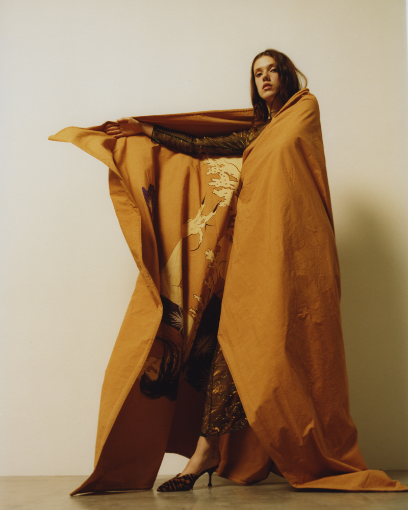 wall hanging by CRAIG GREEN, dress by LOUISE LYNGH BJERREGAARD, shoes by PRADA