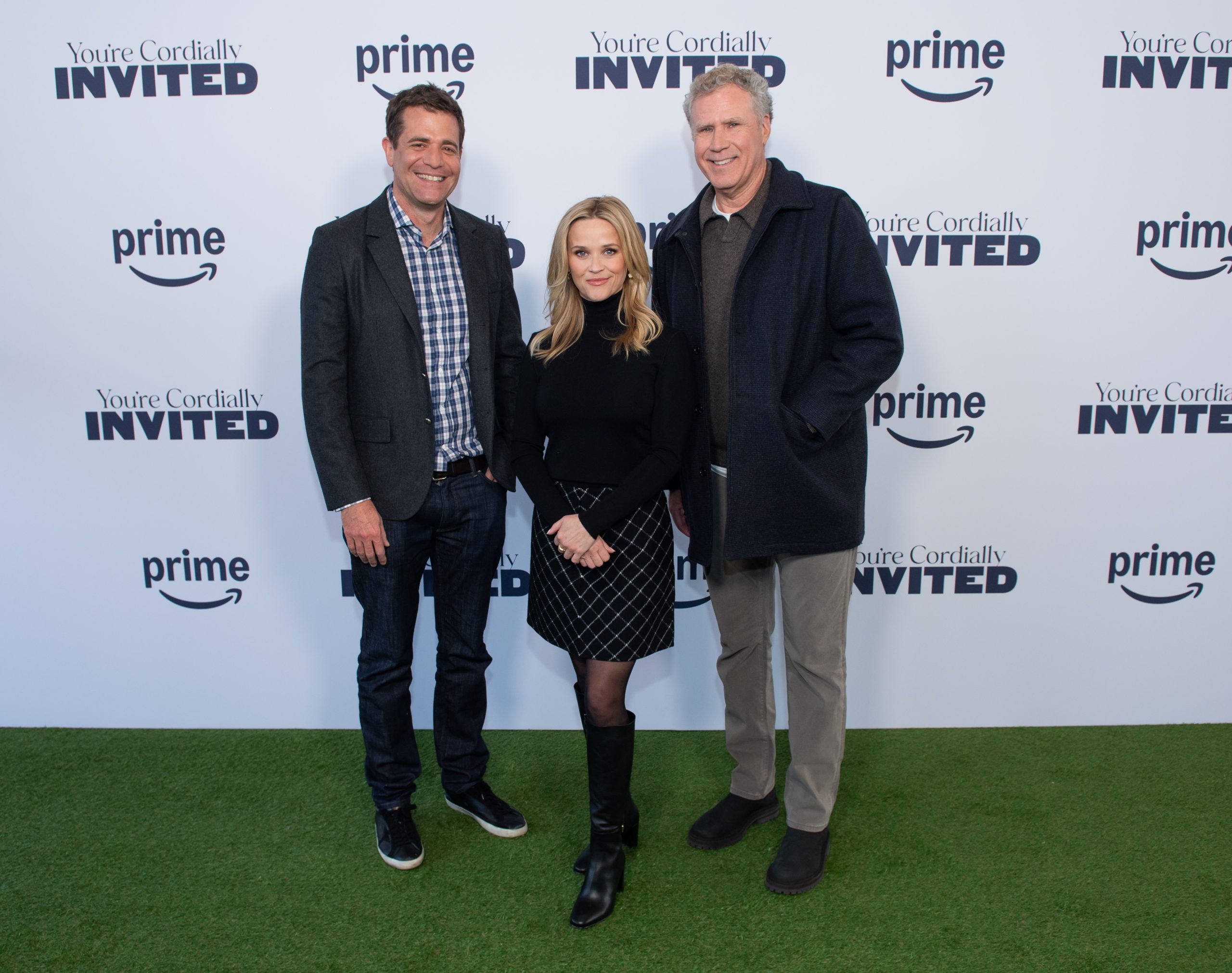Reese Witherspoon appears in Dior at the "You're Cordially Invited" premiere alongside co-star Will Ferrell on January 23, 2025 (Photo: Andrew Timms)