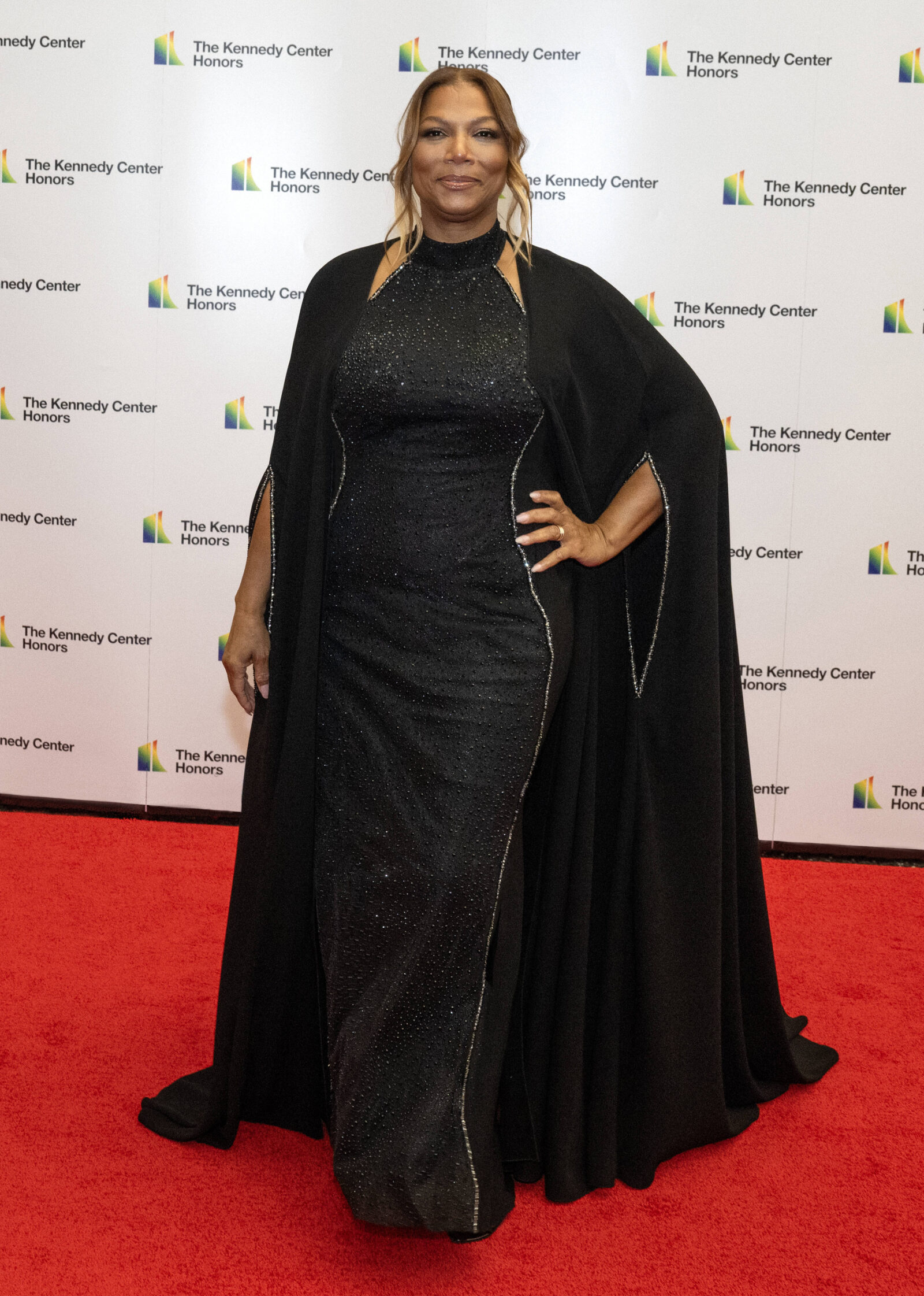 Queen Latifah in a Tony Ward cape dress with embellishments. Image courtesy of Tony Ward.