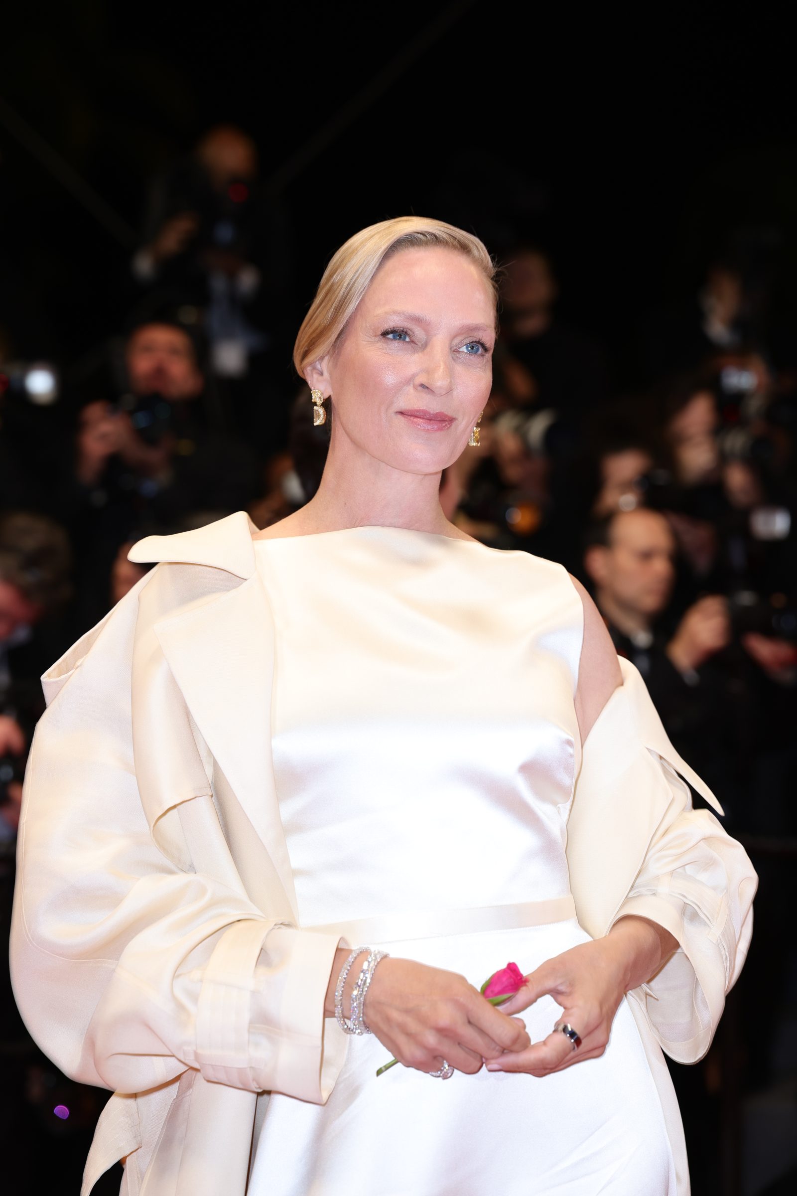 Uma Thurman attends the "Oh, Canada" Red Carpet at the 77th annual Cannes Film Festival at Palais des Festivals on May 17, 2024 in Cannes, France. (Photo by Andreas Rentz/Getty Images)