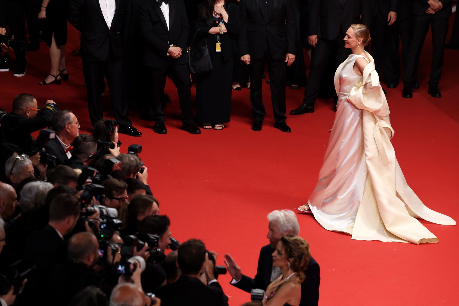 Uma Thurman attends the "Oh, Canada" Red Carpet at the 77th annual Cannes Film Festival at Palais des Festivals on May 17, 2024 in Cannes, France. (Photo by Pascal Le Segretain/Getty Images)