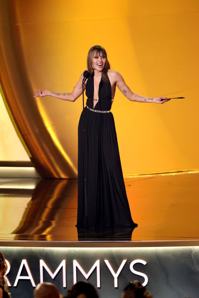 Miley Cyrus appears on stage at the 67th GRAMMY Awards on February 02, 2025 in Los Angeles, California (Photo: Courtesy of ALAÏA/Getty).