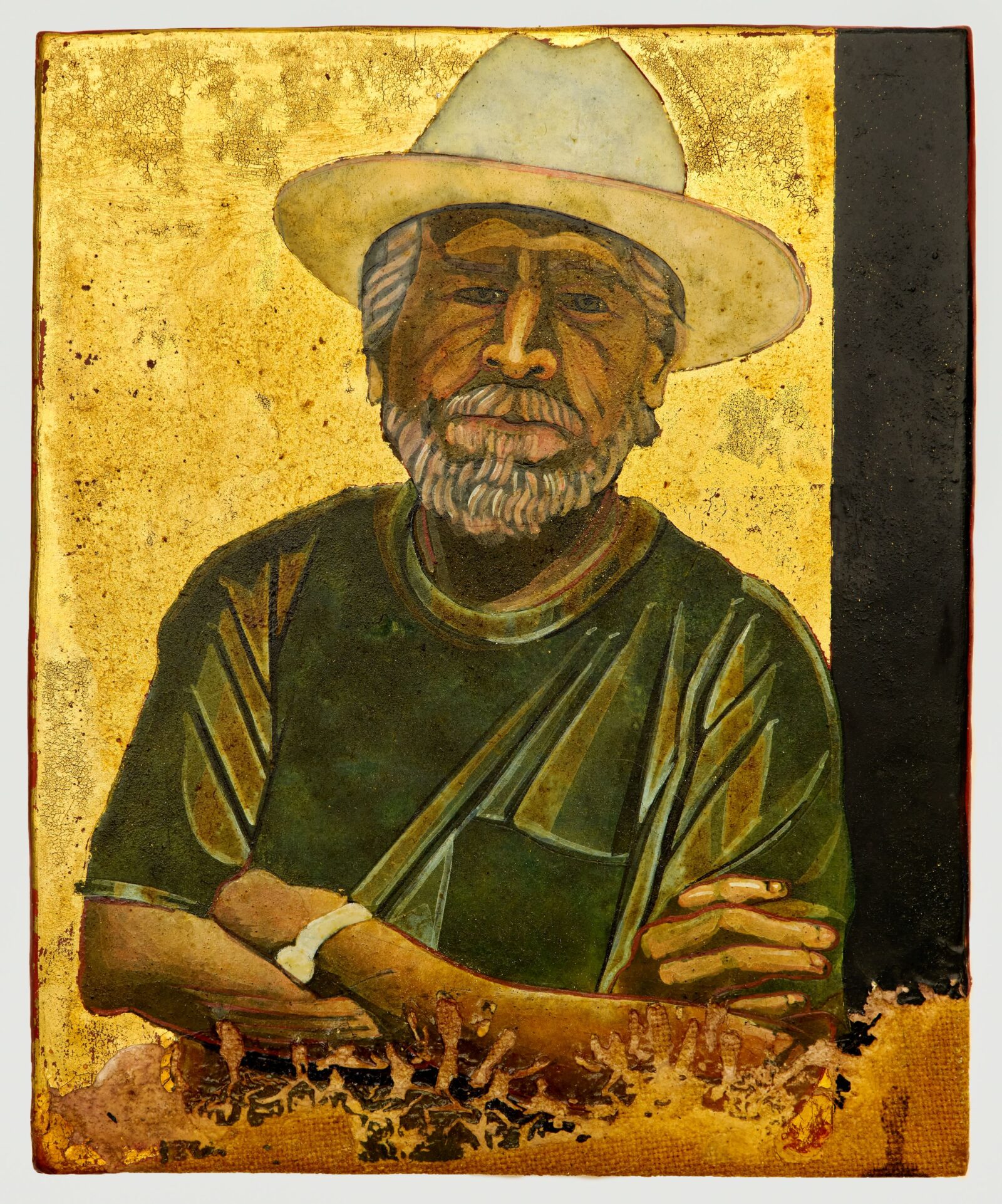 Nestor Topchy Iconic Portrait Strand (Wayne Gilbert), 2008–22 Egg tempera and gold leaf on gesso over cloth on plywood Collection of the artist © Nestor Topchy Photo: Caroline Philippone